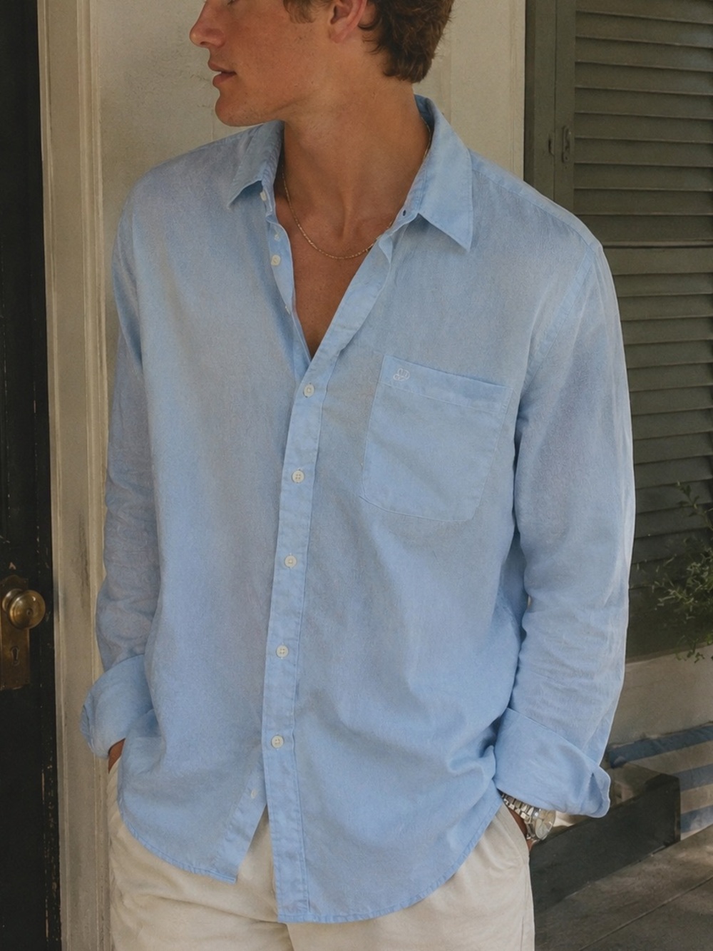 Vintage 70s Christian Dior Chemises Light Blue Dress Shirt